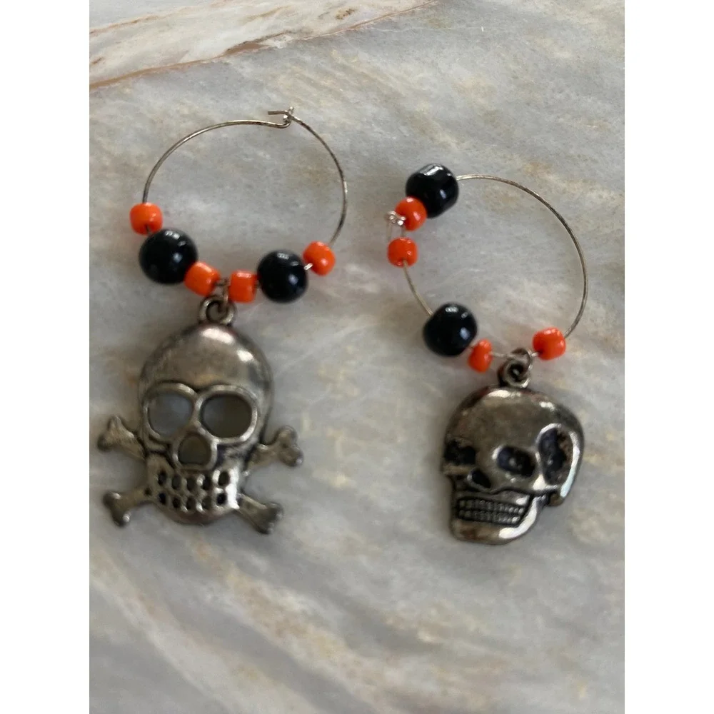 Halloween Wine Glass Charms Set 7pc Skull Ghost Cat Pumpkin Spider Witch Hat